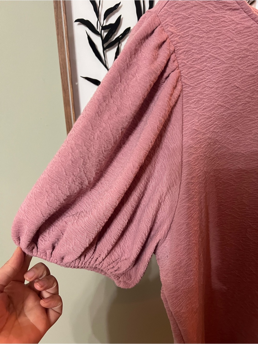 A New Day Mauve Pink Blouse Short Puff Sleeve Textured Pink Knit Top Size XXL - Picture 4 of 8
